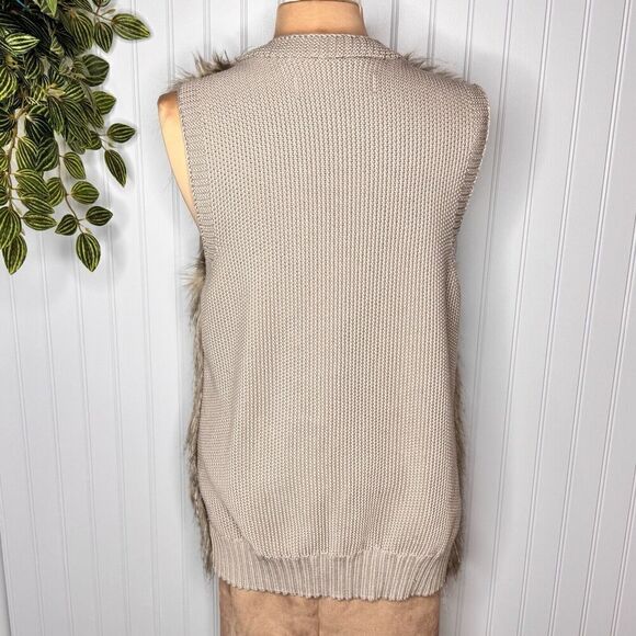 Daisy Jones Sz L Sebby Collection Faux Fur Vest Beige Tan Hippy Boho Festival - Picture 5 of 12